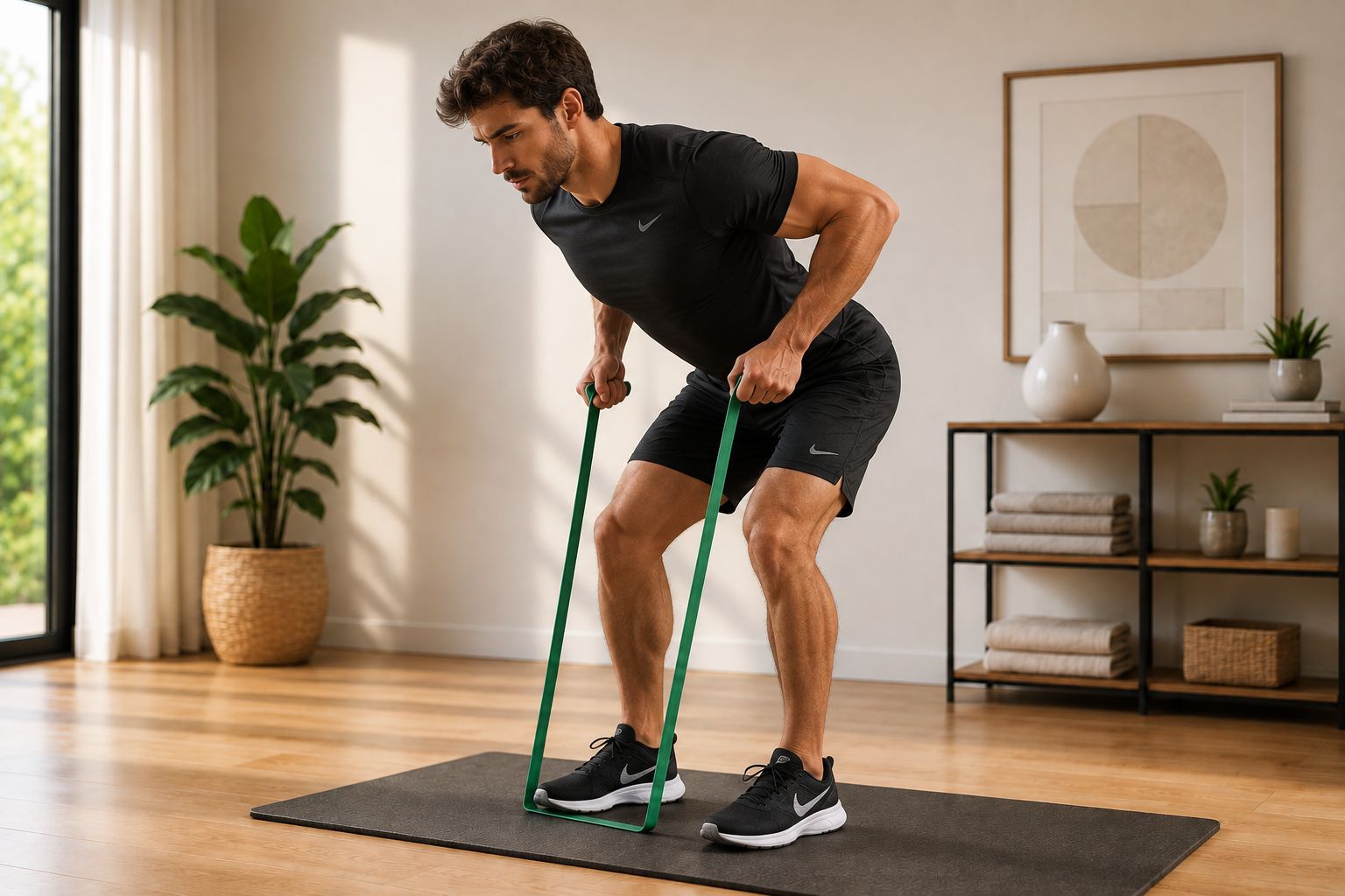 Rowing buste penché avec élastique de résistance