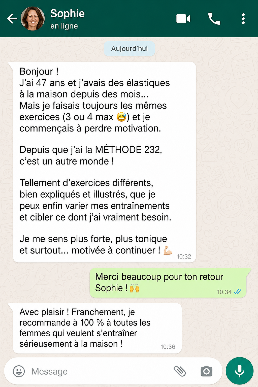 Témoignage écrit de Sophie, cliente satisfaite de la Méthode 232
