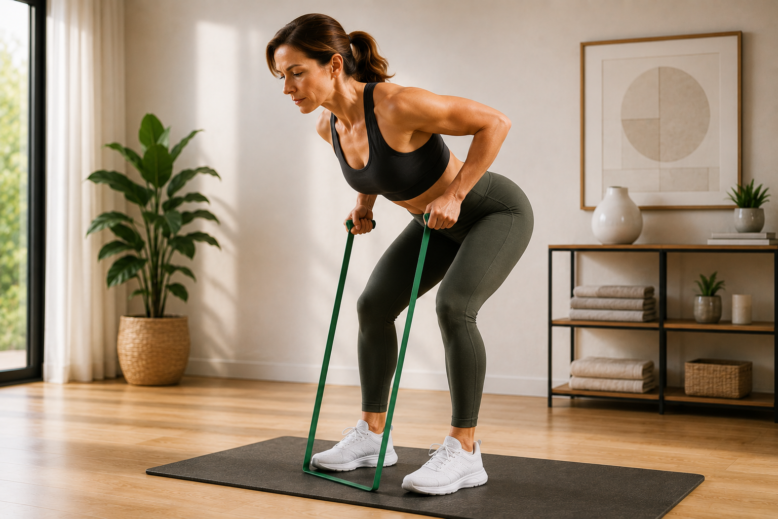 Rowing buste penché avec élastique de résistance